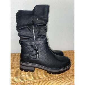 Maurices NWT Grunge Biker Buckled Mid Calf Black Silver Boots US 7
